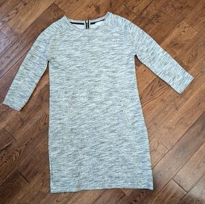 EUC Ladies Kenar Sweatshirt Dress Zip Up Pockets Gray White Size Small